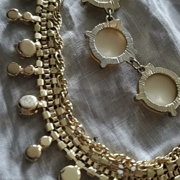 Double Strand Necklace Mexican Opal & Crystal Rhinestones on Gold Tone Chains - Picture 5 of 9